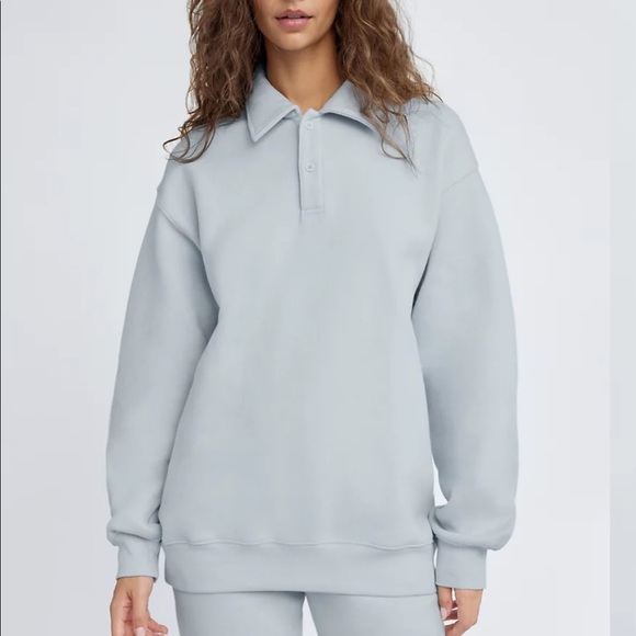 Cozy Af Boyfriend Polo Sweatshirt - Plein Air - Picture 2 of 3